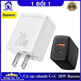 Cốc sạc nhanh baseus u+c 20w compact quick charger chính hãng, 2 cổng usb + type c sạc siêu nhanh, siêu bền