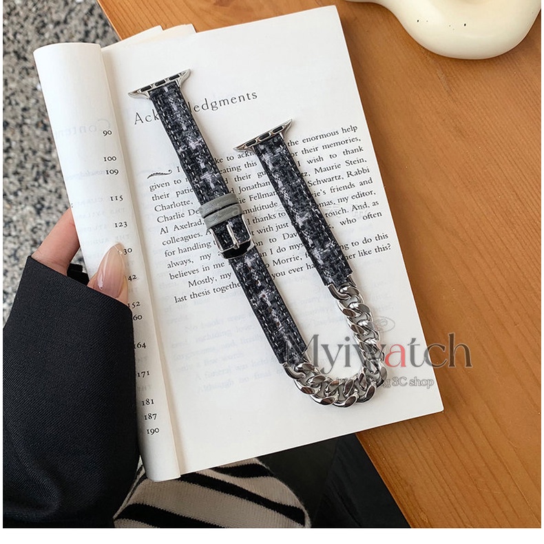 Dây Xích Đôi Bằng nylon Và Da Phối Inox Cho iwatch series 8 7 6 5 SE 4 3 2 iwatch 49mm 44mm 40mm 41mm 45mm 42mm 38mm