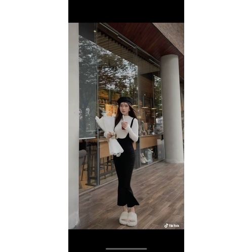 Set Đầm Yếm Maxi Cổ Lọ Tay Dài Phong Cách S44