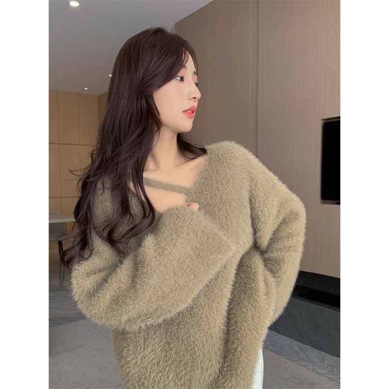 ÁO LEN LÔNG THỎ LỆCH VAI TIỂU THƯ QUẢNG CHÂU