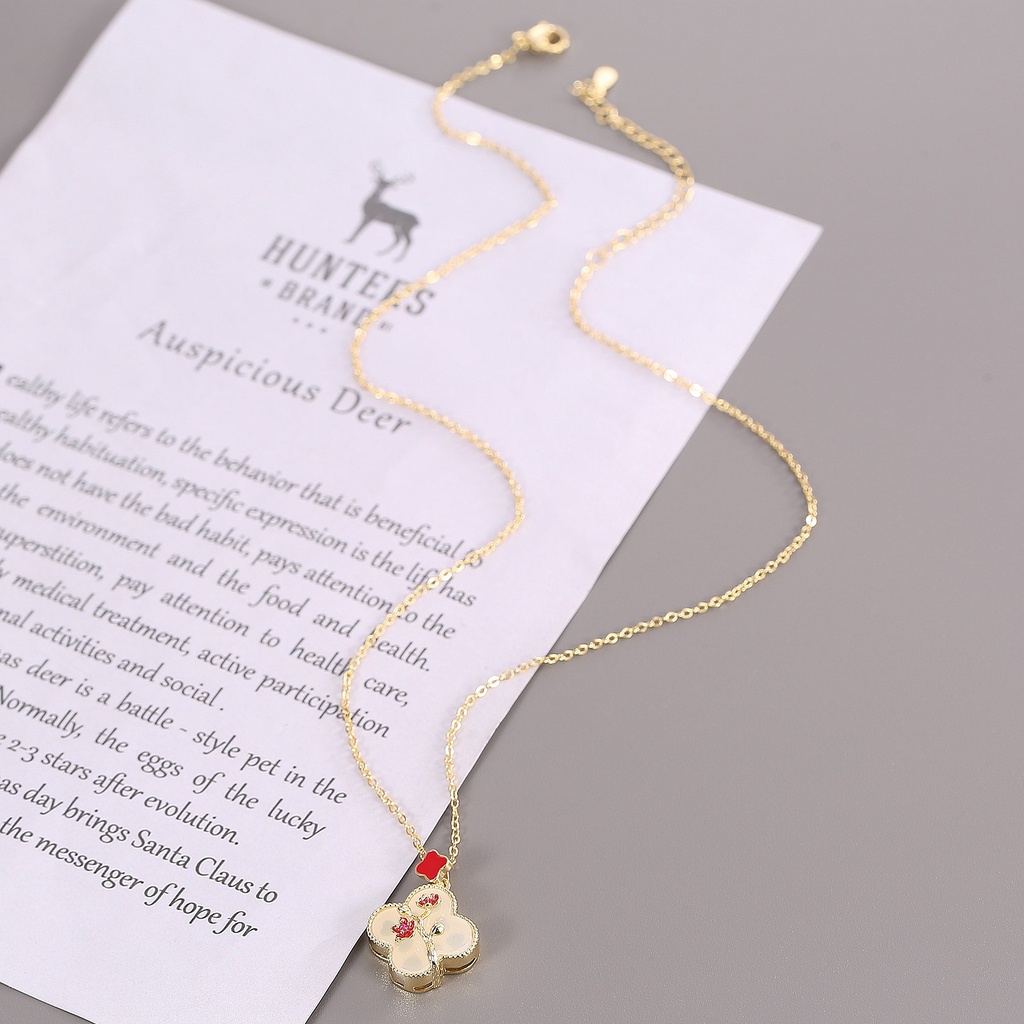 Bộ Vòng cổ + Bông Tai Hình Cỏ Bốn Lá Tráng Men Thủ Công Phong Cách Trung Hoa Cổ Điển Dễ Thương