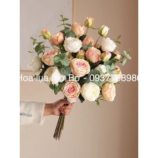 Cành Hoa Trà Trứng Cao Cấp Mơ Bơ Cành 3 Bông 2 Nụ dài 70cm - Gam màu khô Hàn Quốc