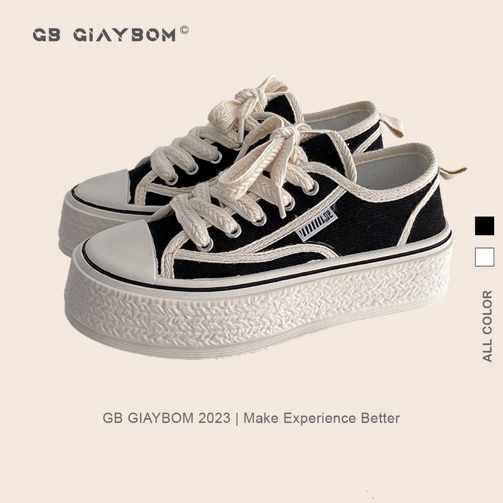 Giày Sneaker Nữ Đế Cao Vải Canvas Êm Màu Đen Trắng Thời Trang GiayBOM GB Classics B1959