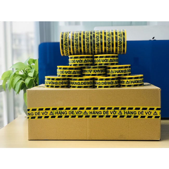 Băng Dính Logo  In Chữ HÀNG DỄ VỠ XIN NHẸ TAY/Băng Keo Hàng Dễ Vỡ Cảnh Báo Vận Chuyển Giá Rẻ