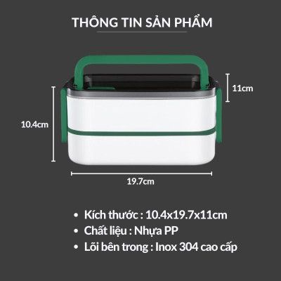 Hộp Cơm Văn Phòng 2 Tầng SUS 304, Hộp Đựng Cơm Giữ Nhiệt Có Quai Xách Tiện Lợi