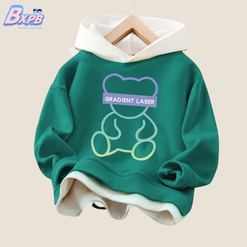 Áo hoodie BXPB giả hai lớp dáng rộng đơn giản thời trang mùa thu dành cho trẻ em từ 3-15 tuổi