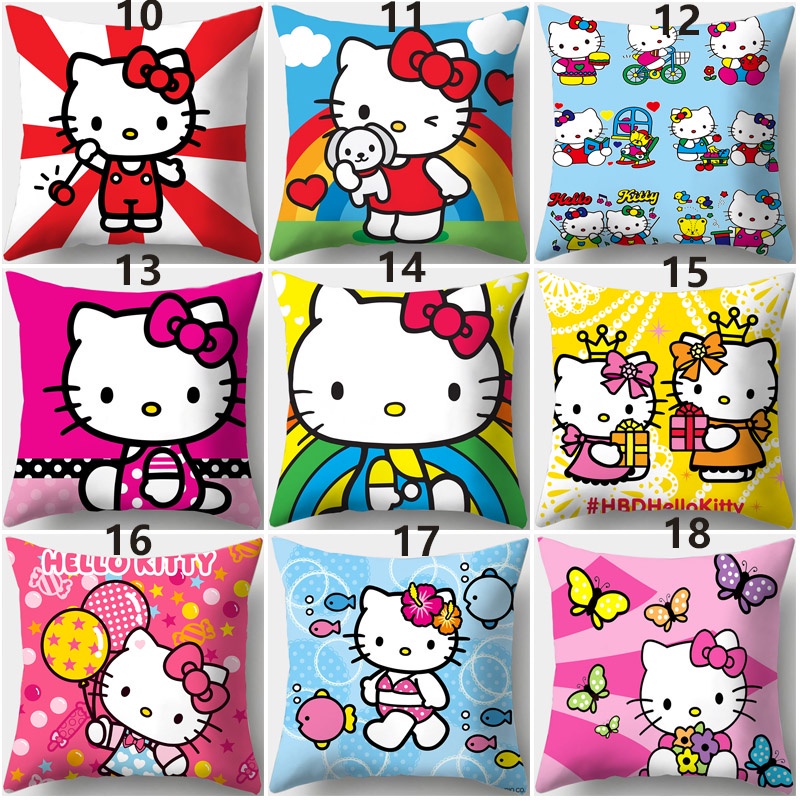 Vỏ Gối Hình Vuông Bằng Polyester In Họa Tiết Hello Kitty Dễ Thương Trang Trí Nhà Cửa / Xe Hơi