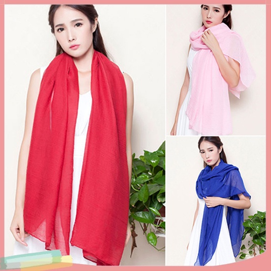 Khăn quàng cổ dài chất liệu vải cotton linen màu trơn thời trang dành cho nữ
