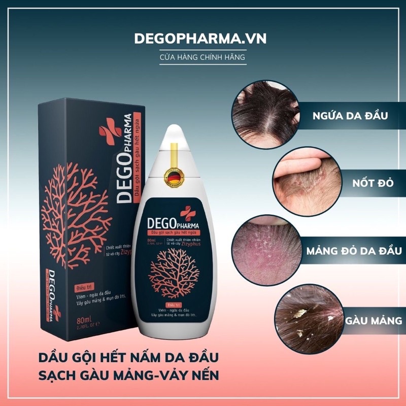 Dầu Gội Đầu DEGO PHARMA 80ml Dứt Điểm Gàu Ngứa Nấm Da Đầu & Viêm Da Tiết Bã