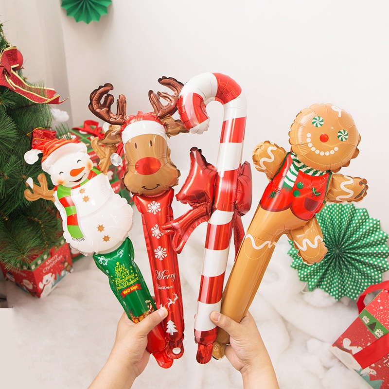Bong Bóng Bơm Hơi Hình Đầu Hươu / Bánh Gừng / Người Tuyết Dùng Trang Trí Tiệc Giáng Sinh