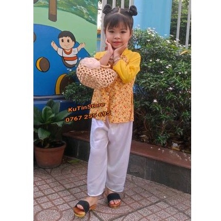 Bà ba lụa hoa nhí cho bé gái 8-30kg - Quần trắng - Mẫu 2023