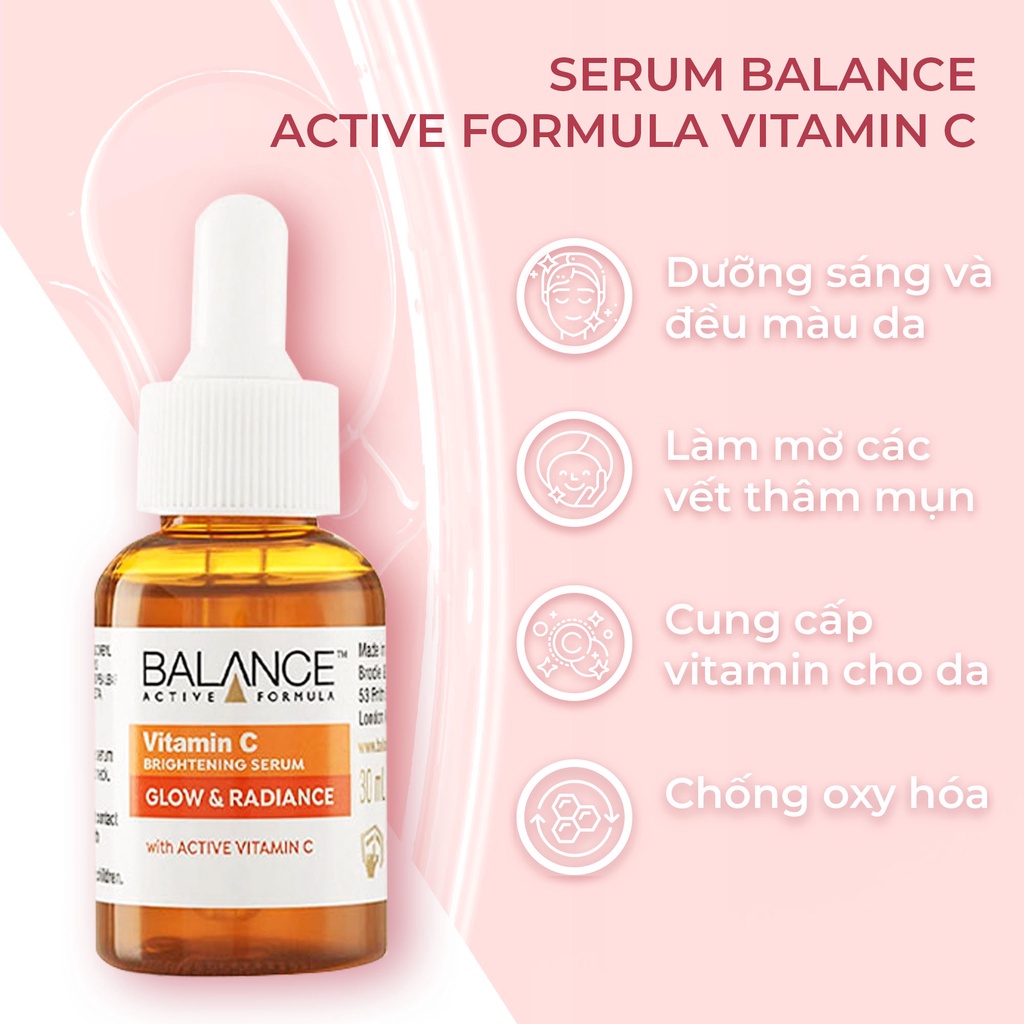 Serum Vitamin C Balance Sáng Da Mờ Thâm Nám 30ml, Tinh Chất Mờ Thâm Balance Active Formula Vitamin C Bright