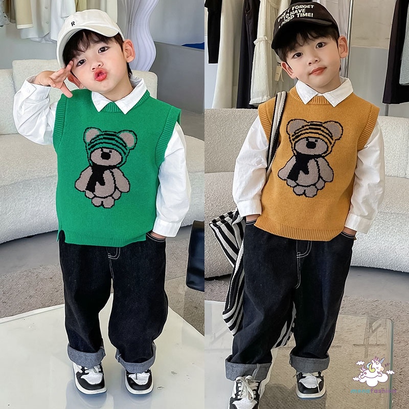 Áo Khoác Sát Nách Kiểu Hoạt Hình Xinh Xắn Phong Cách Thu Đông Hàn Quốc Cho Bé