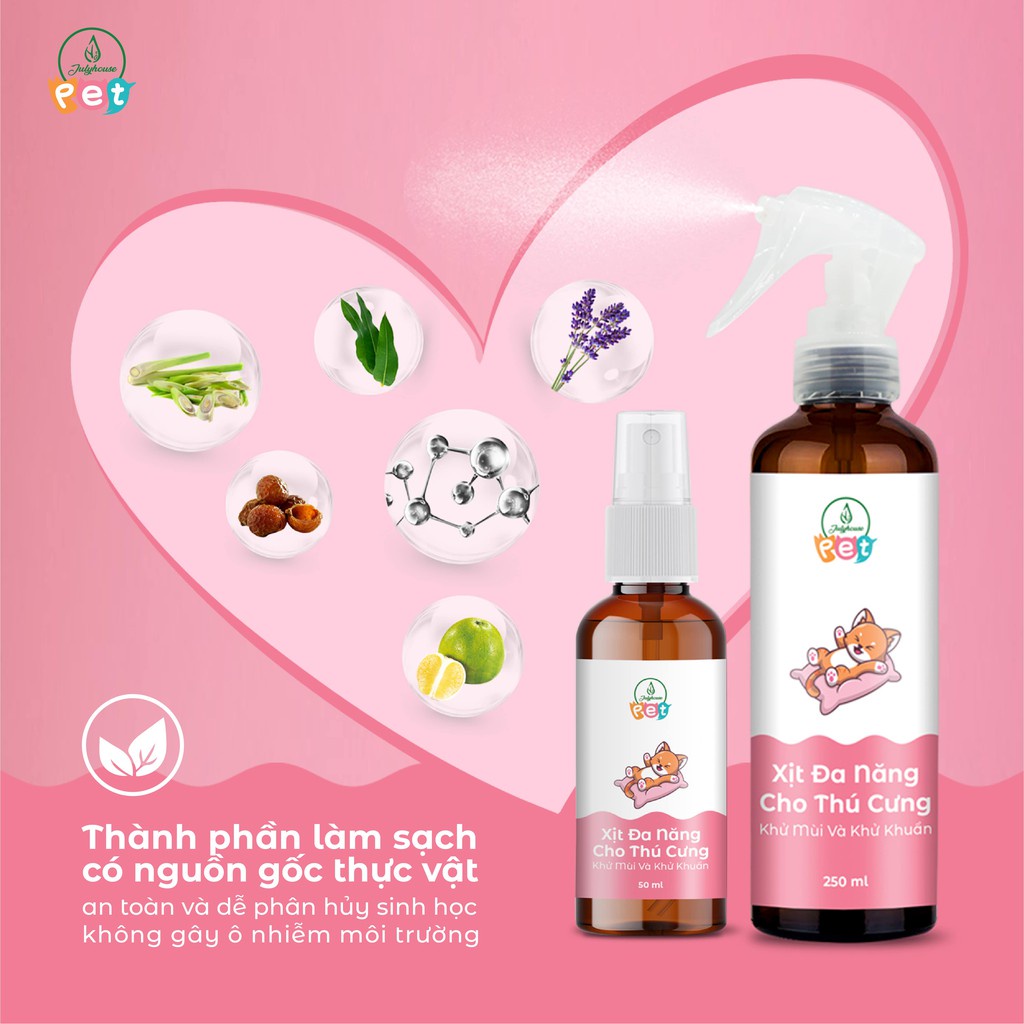 Nước lau sàn cấp tốc dạng xịt khử khuẩn khử mùi chó mèo JULYHOUSE kết hợp tinh dầu Oải Hương, Khuynh Diệp, Sả Chanh