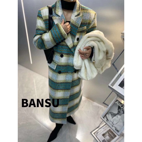 ( Ảnh thật ) A883 Áo dạ kẻ xanh trần trám