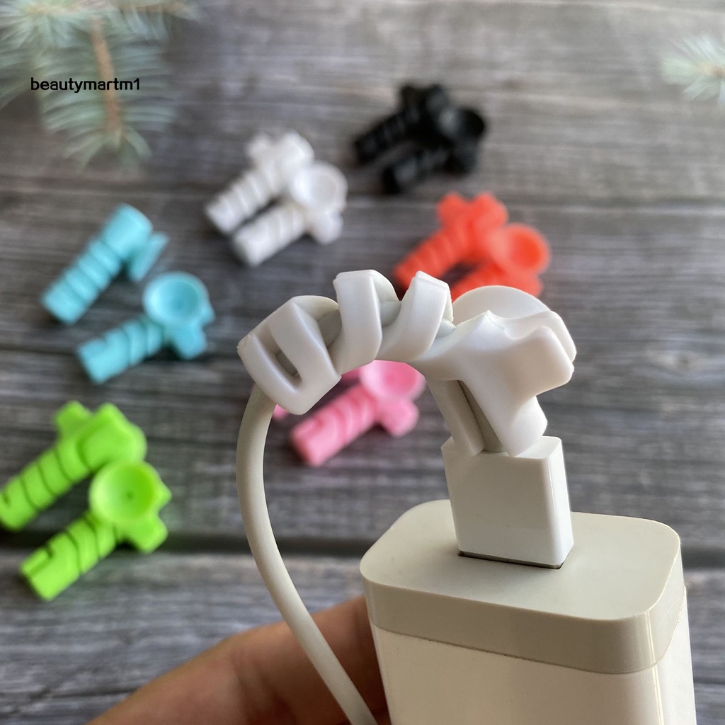 Set 1 2 Vỏ Bọc Bảo Vệ Dây Cáp Sạc Chống Đứt Gãy Linh Hoạt Hình Xoắn Ốc Có Giác Hút Cho Beautymartm1