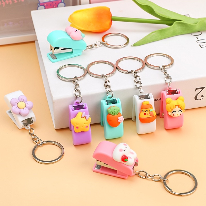 Kẹp Bấm Ghim Mini Dễ Thương Kèm Móc Khóa