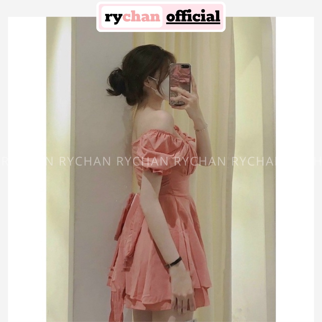 Đầm Nữ Dạo Phố Dáng Ngắn Xòe Tầng Nhúng Ngực Sành Điệu, Đầm Thiết Kế Mang Được Kiểu Trễ Vai Siêu Xinh Màu Hồng - DX150