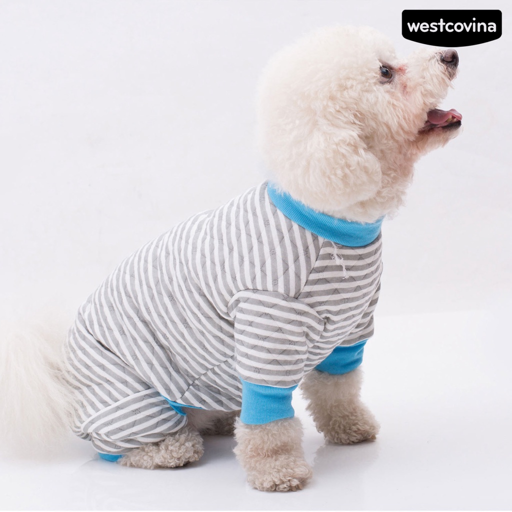 [Hot] [Hot]♝Áo Liền Quần Giữ Ấm Bốn Ống Họa Tiết Sọc Mặc Khi Ngủ Cho Cún Cưng