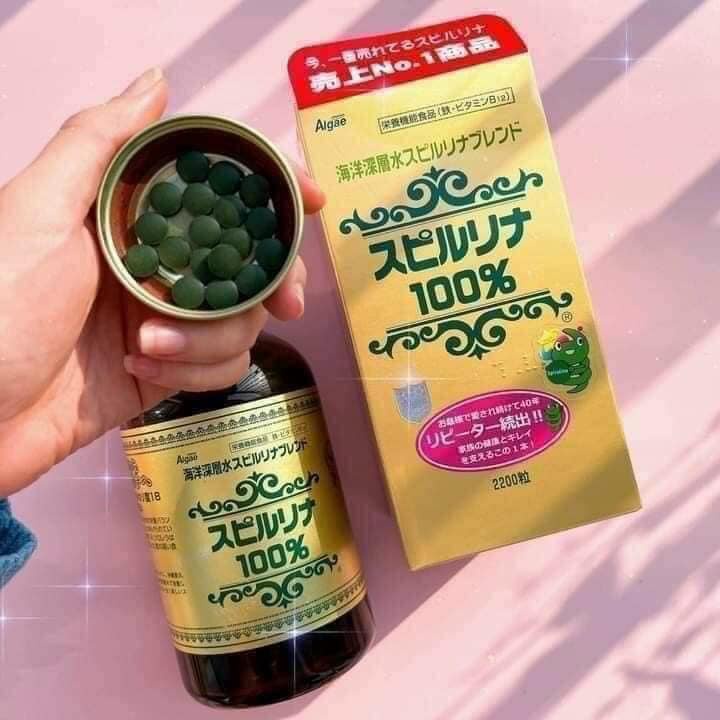 Tảo xoắn tem đỏ Spirulina Nhật Bản 2200 viên Đắp Mặt Nạ và Uống