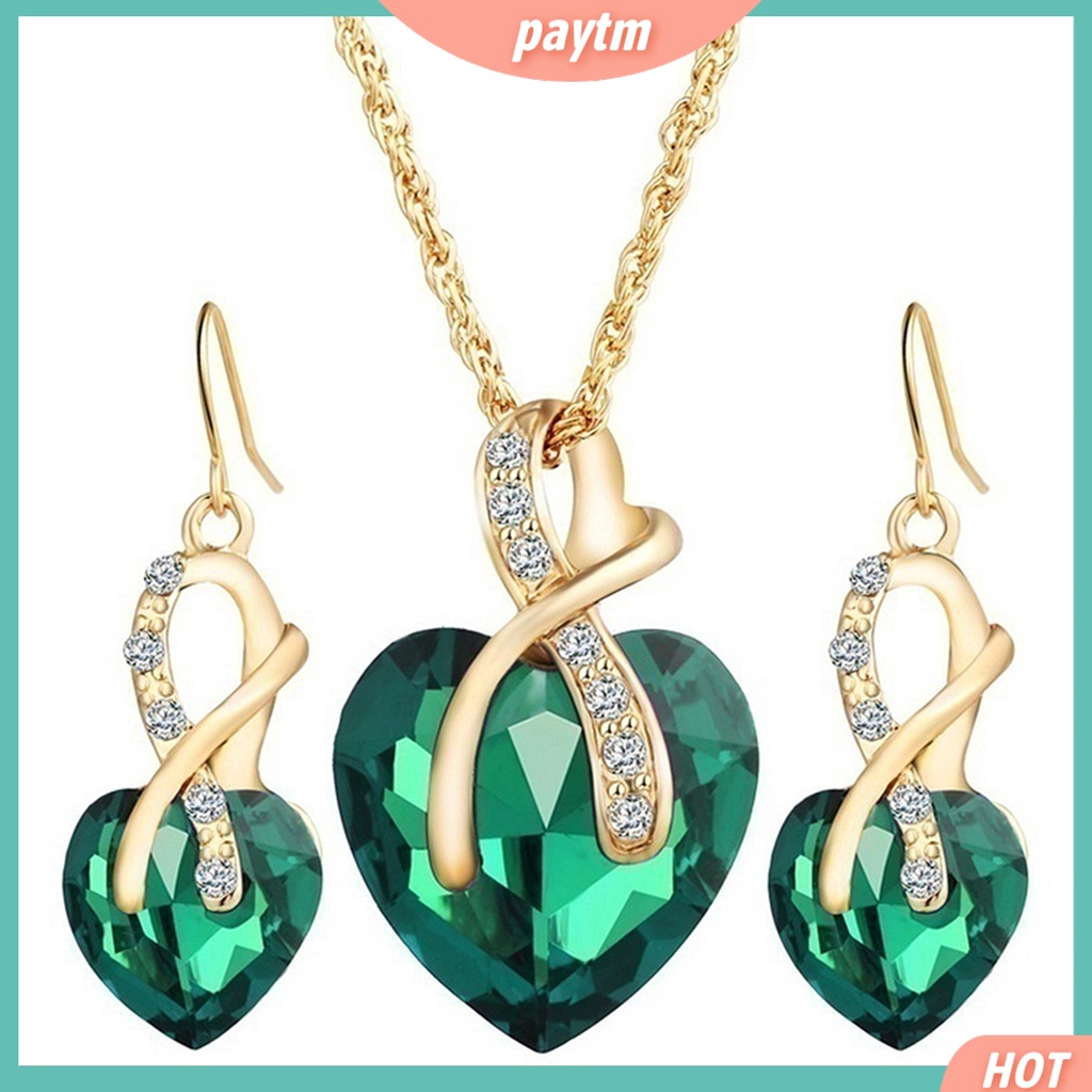 (PTM) Bộ trang sức đính đá hình trái tim sang trọng cho nữ