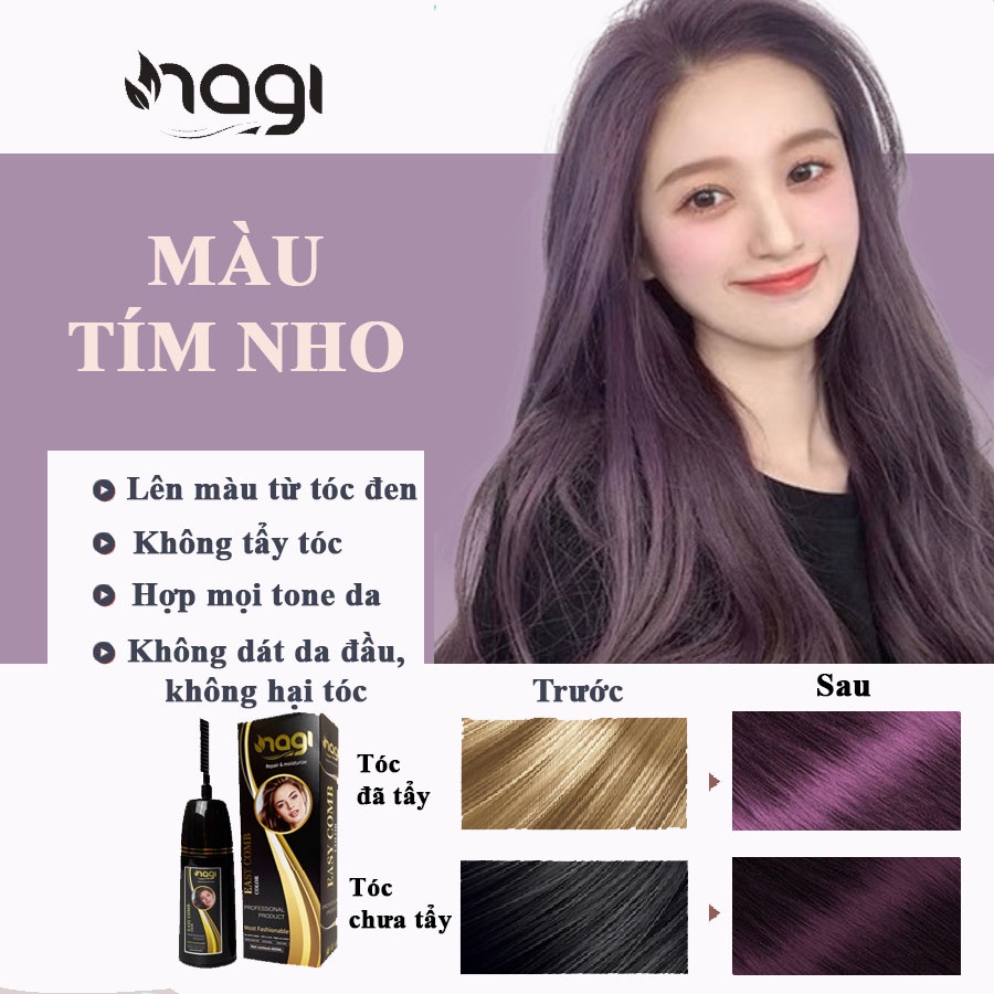 Dầu gội nhuộm tóc màu Tím nho Nagi GRAPE VIOLET 14 chiết xuất từ thiên chiên chai 400ml
