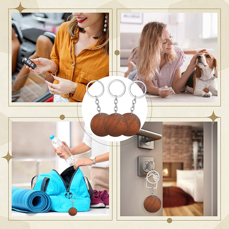 Bộ 50 Móc Khóa Gỗ Tròn Khắc Họa Tiết Bằng Kim Loại + Gỗ Dùng Làm Đồ Thủ Công DIY