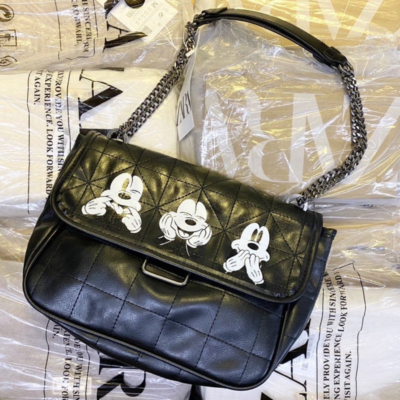 Túi đeo chéo nữ Zara chần ô da bóng phom chữ nhật size 25