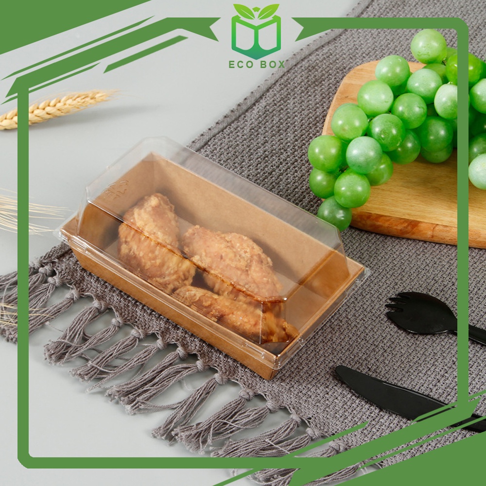 SET 10 [Hộp Giấy Đựng Bánh] - Kèm Nắp PET Trong Suốt, Giấy Kraft Phủ PE Chống Thấm, Cứng Cáp, Đựng Thức Ăn, Hoa Quả