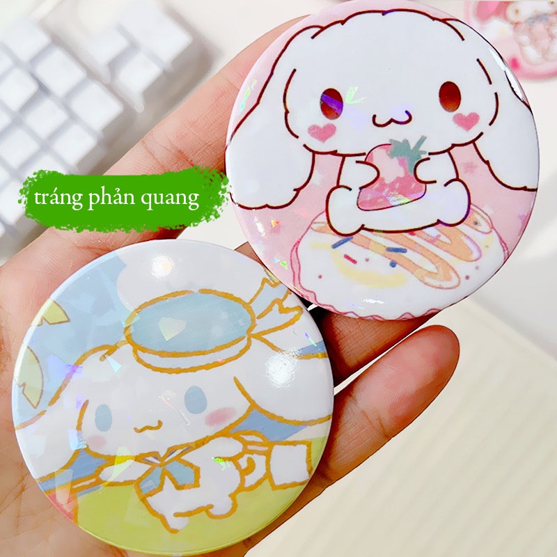Huy Hiệu Cài Áo Tròn Cài Balo Thiếc Phản Quang Hologram Pin Badge Sanrio Kuromi Cinnamoroll Sumikko Gurashi