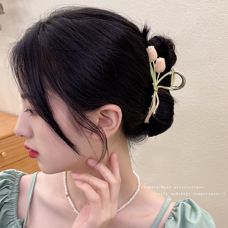 Kẹp Tóc Hoa Tulip Lớn Bằng Kim Loại Phong Cách Hàn Quốc Mới Cho Nữ