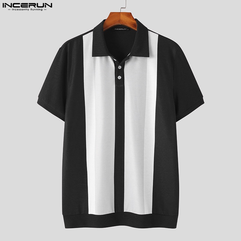 Áo INCERUN ngắn tay cổ bẻ phối hàng nút thời trang trẻ trung cho nam