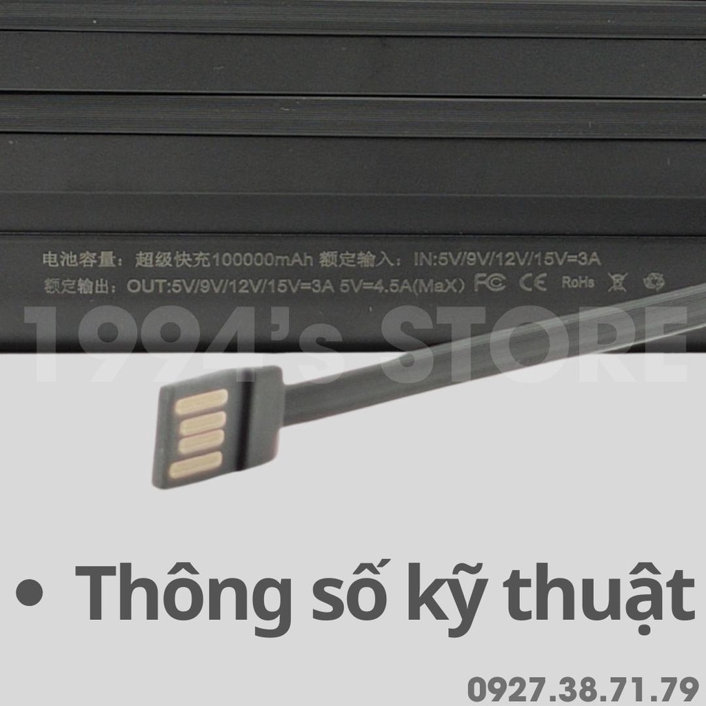 Pin sạc dự phòng sạc siêu nhanh 66W - Dung lượng lớn 100.000mAh - Tích hợp 4 dây sạc - Sạc cùng lúc 6 thiết bị - Đèn pin