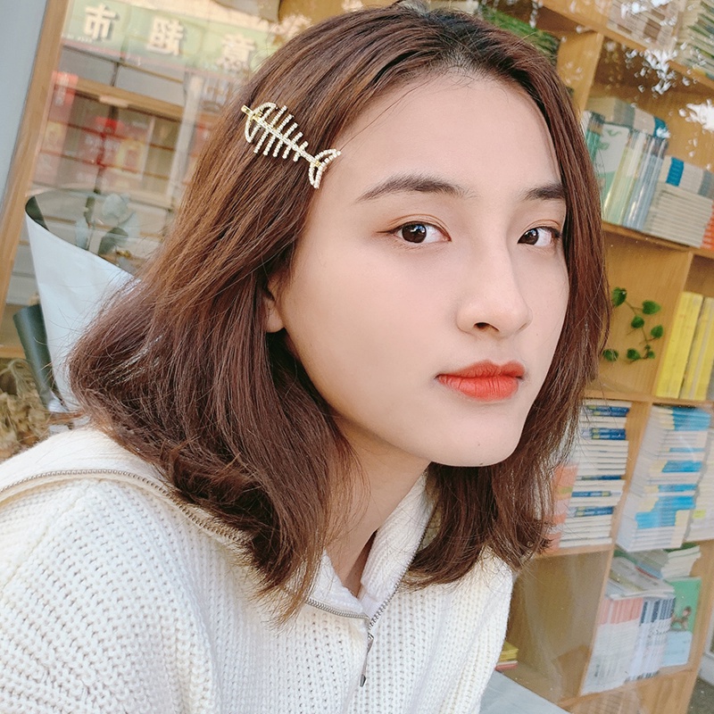 [Jiudoulan] Kẹp Tóc Mái Bằng Xương Cá Phẳng Đính Đá Thời Trang Hàn Quốc Cho Nữ