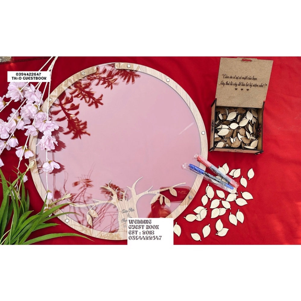 Hộp thả tim cưới hình tròn| Cây thả lá ký tên đám cưới sự kiện |Thegioipuzzle