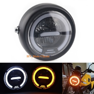 Đèn pha Led xe máy độ classic gáo đèn tròn hợp kim sơn tĩnh điện bóng đèn led dùng độ Cafe Racer Tracker Win 67 Cub