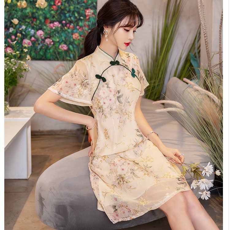 Đầm Sườn Xám Cách Tân Thêu Hoa Phong Cách Trung Hoa Thời Trang Mùa Hè Hàng Mới Dành Cho Bạn Nữ