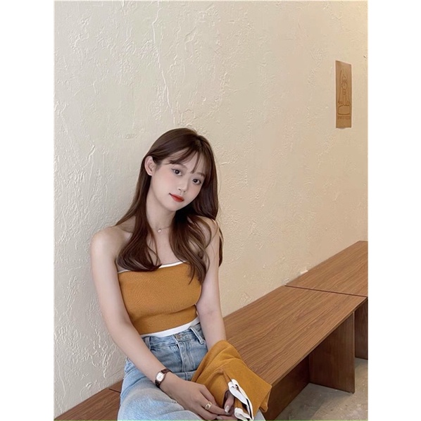 Áo len croptop set hai món gồm áo quây mix áo khoác, chất len mongtoghi