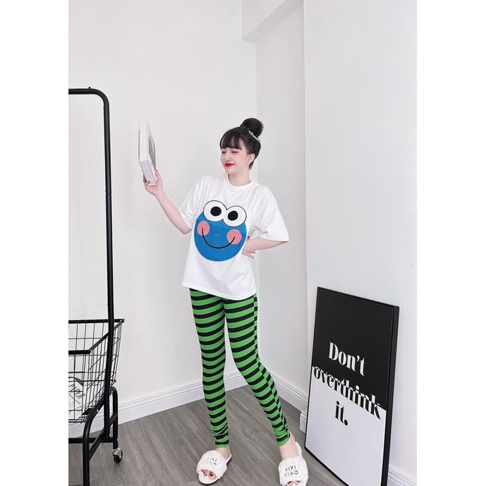 SET BỘ QUẦN THUN GÂN PHỐI ÁO THÊU MẶT CƯỜI SIÊU DỄ THƯƠNG