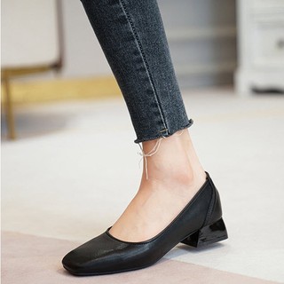 Giày gót vuông Da lì Big size_ Hàng Có Sẵn (Size 40➡️43)