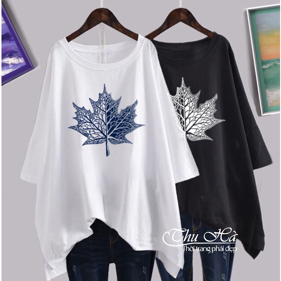 Áo thun nam nữ freesize form rộng tay lỡ Thu Hà áo phông unisex mặc cặp nhóm in hình Lá Bồ Đề