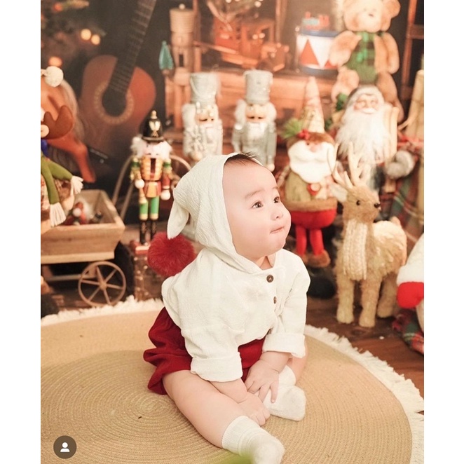 Set Xmas nón liền + quần nhung em bé Nanci room