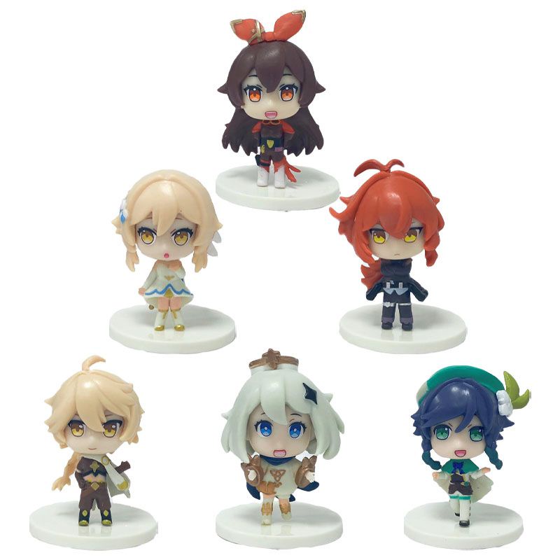 Set 6 Mô Hình Nhân Vật Hoạt Hình Klee Paimon Barbatos Amber Diluc Aether