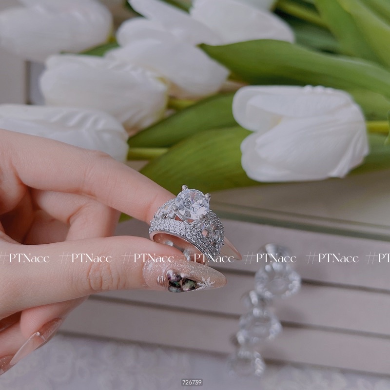 Nhẫn xi bạch kim bản dày có hột cao đơn giản .PTNACC.