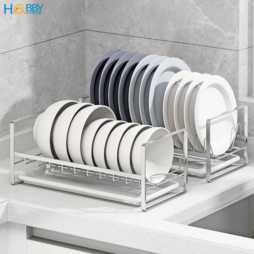 Kệ úp chén 9 ngăn Inox 304 Hobby Home Decor KUC9 - có khay nhựa hứng nước tiện dụng