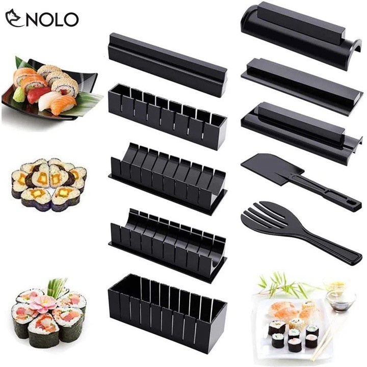 Bộ Dụng Cụ Khuôn Làm Sushi Cơm Cuộn Kimbap 10 Món Chất Liệu Nhựa PP Thực Phẩm An Toàn Sức Khỏe