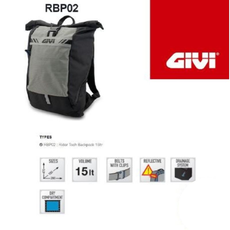 Ba lô chống nước Givi Rider Tech 15 lít Givi RBP02, balo chống nước, túi chống nước givi
