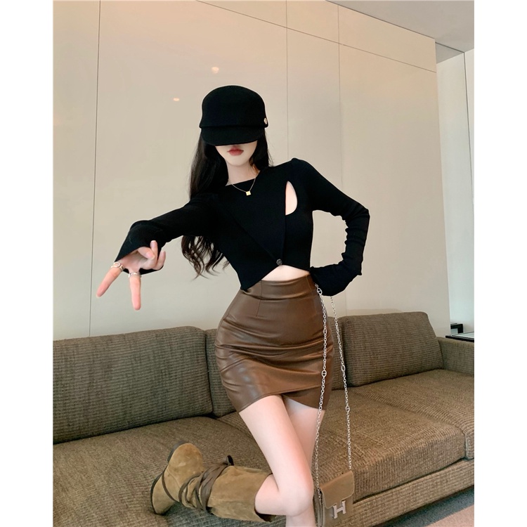Chân Váy Da pu Lưng Cao Dáng Chữ a Lệch Tà Thời Trang Hàn Quốc 2023 Cho Nữ