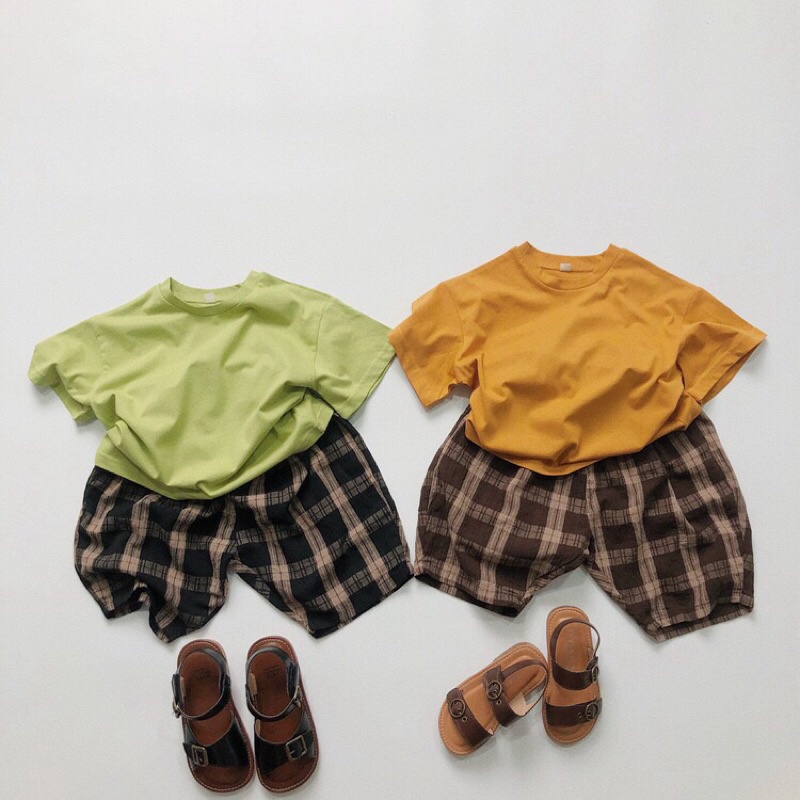 Áo thun cotton trơn màu sắc tươi sáng style Hàn Quốc dành cho bé gái bé trai size 80-130