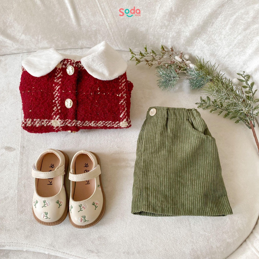 Áo choàng dạ cho bé Soda kids, chất liệu dạ tweed lót nỉ nhung dày dặn, ấm áp, phong cách Hàn Quốc